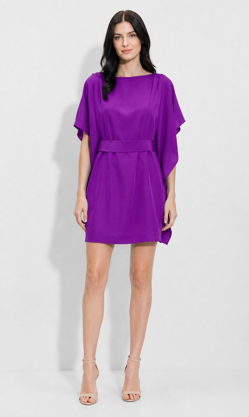 Suzi Chin Silk Tie Wasit Mini Cocktail Dress Purple Womens Size 14 Ruffle